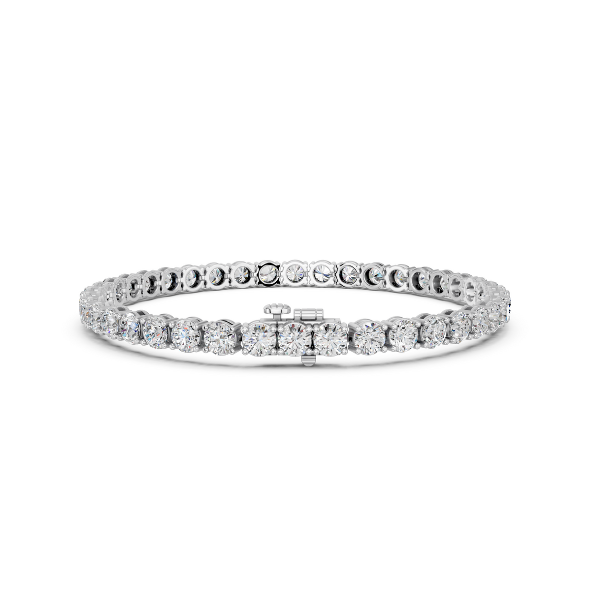 Round Lab Diamond 4 Prong Straight Line Tennis Bracelet in 14K White Gold – back view