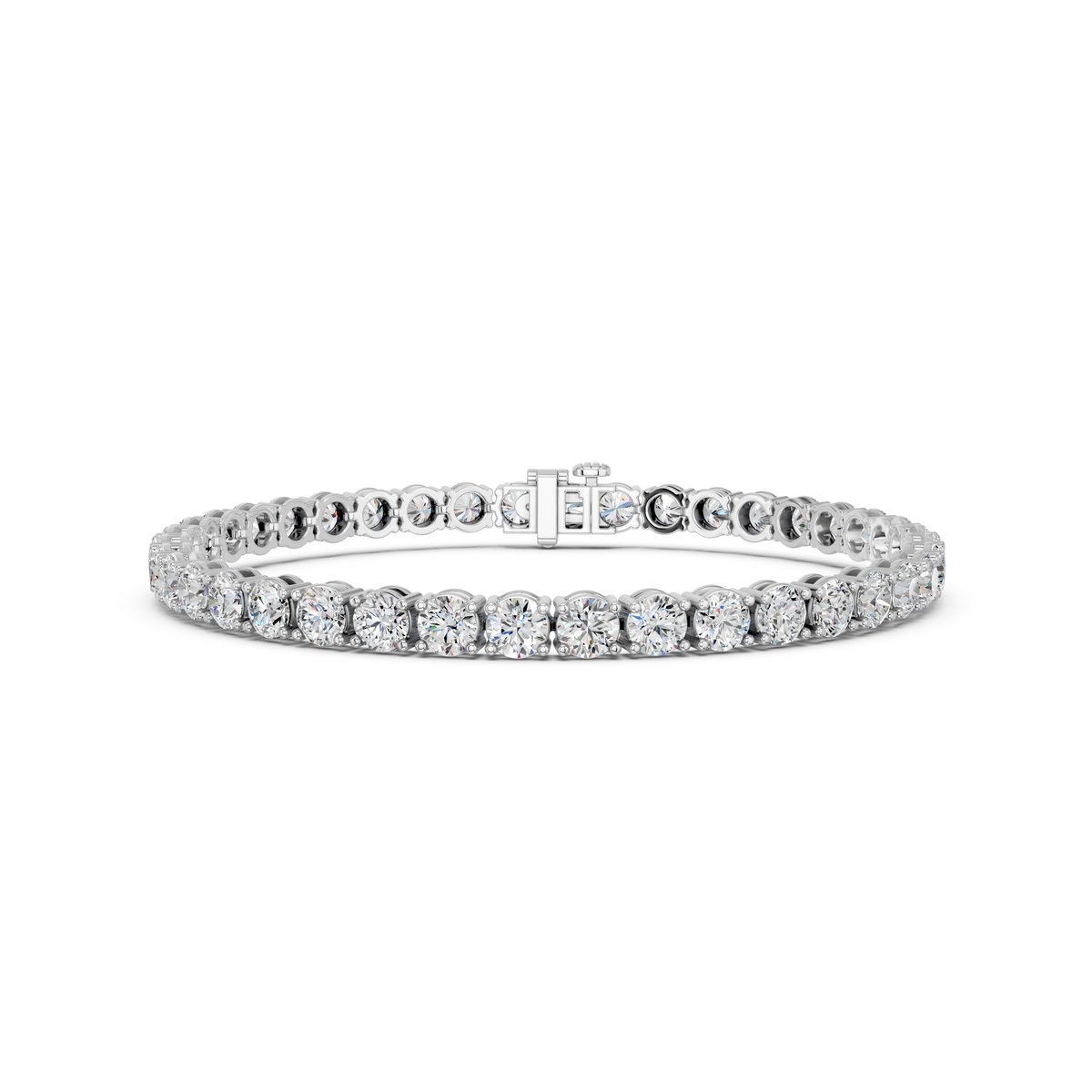 Round Lab Diamond 4 Prong Straight Line Tennis Bracelet in 14K White Gold – front view
