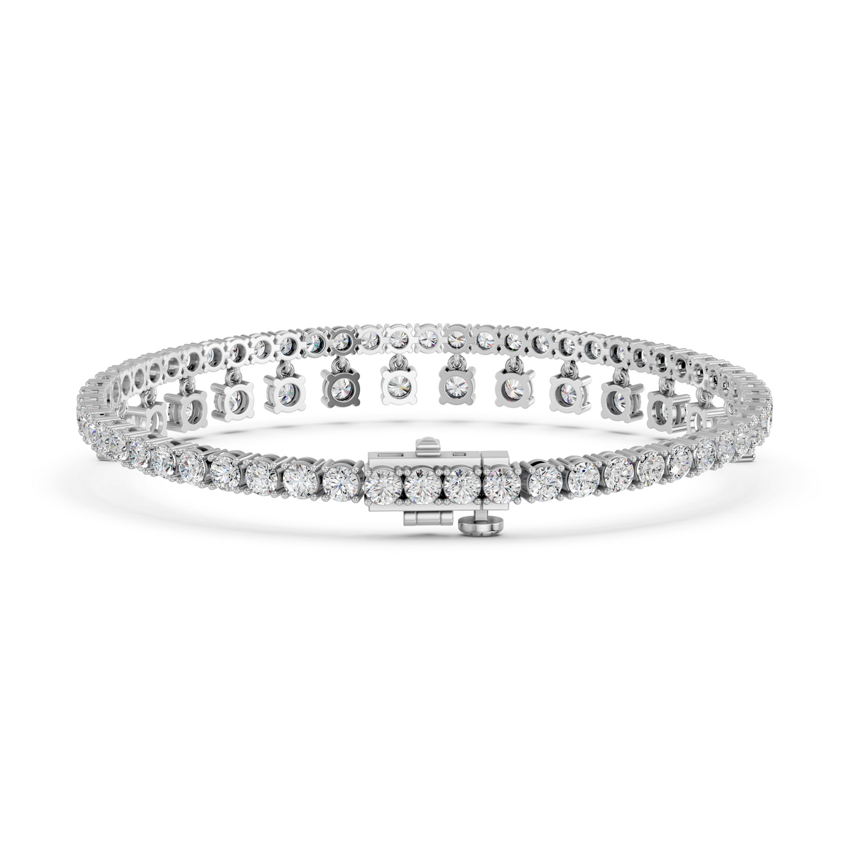 Round Lab Diamond Bracelet With Dangling Stones in 14K White Gold – back view