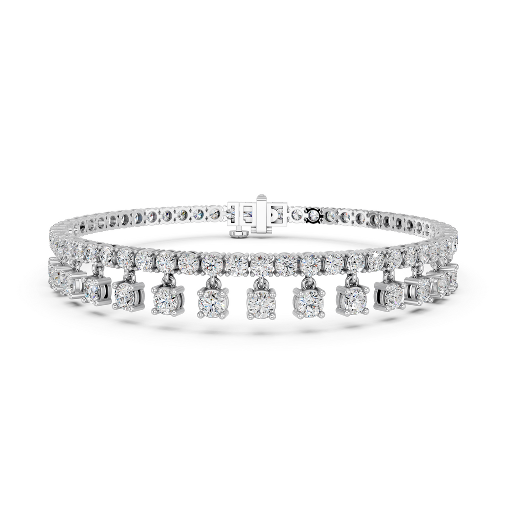 Round Lab Diamond Bracelet With Dangling Stones in 14K White Gold – front view