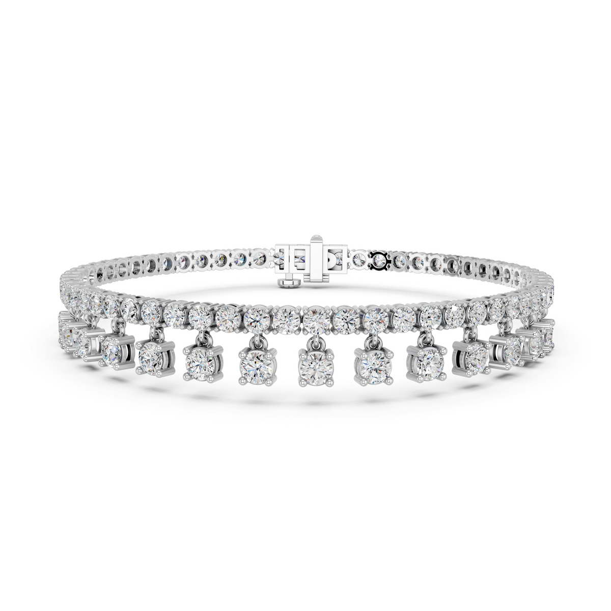 Round Lab Diamond Bracelet With Dangling Stones in 14K White Gold – front view