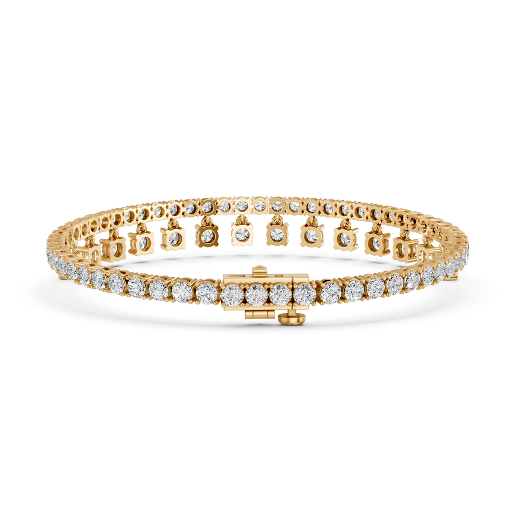 Round Lab Diamond Bracelet With Dangling Stones in 14K Yellow Gold – back view