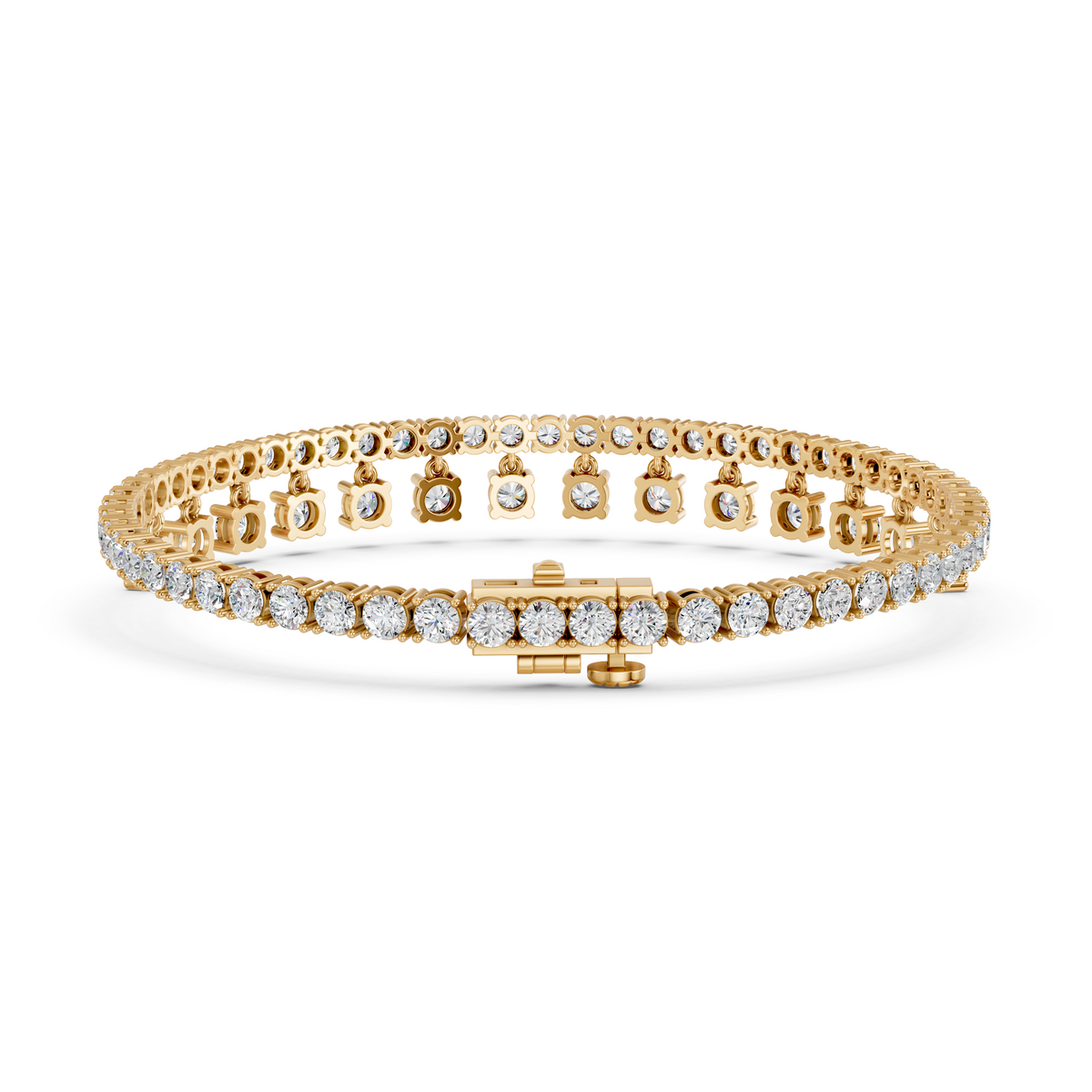 Round Lab Diamond Bracelet With Dangling Stones in 14K Yellow Gold – back view