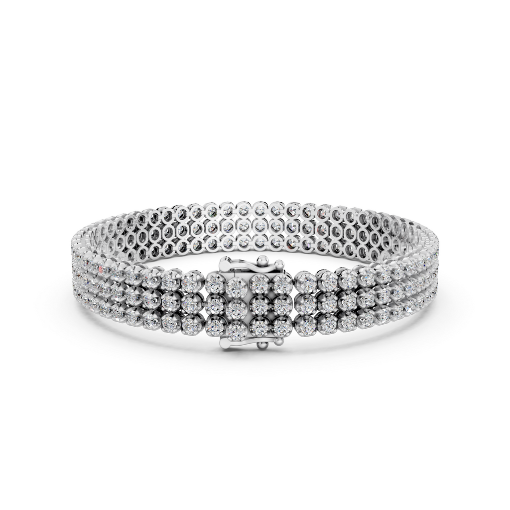 Round Lab Diamond 3 Rows Bracelet in 14K White Gold – back view