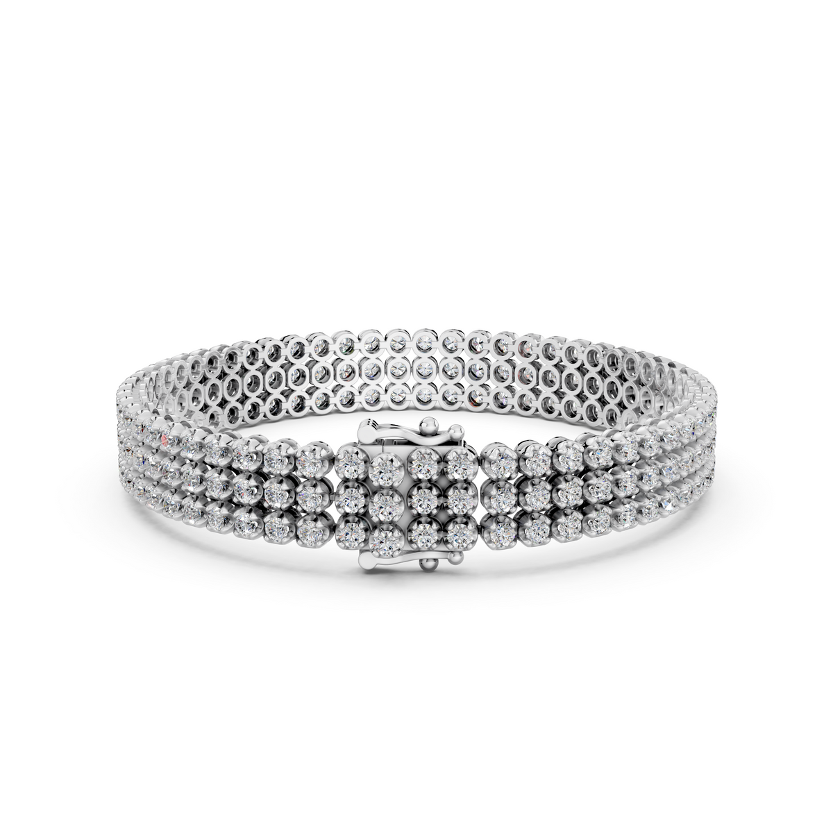 Round Lab Diamond 3 Rows Bracelet in 14K White Gold – back view