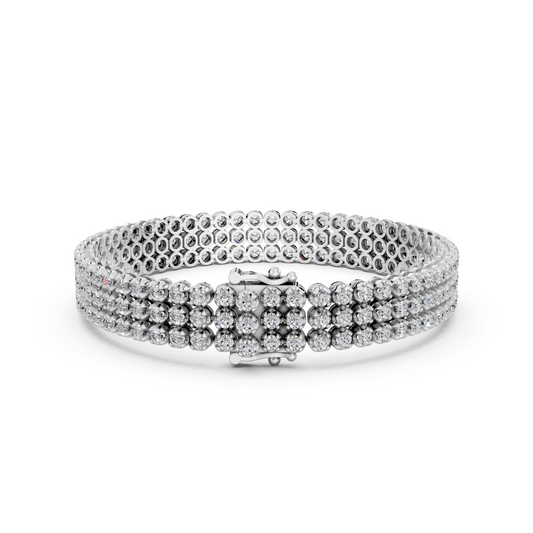 Round Lab Diamond 3 Rows Bracelet in 14K White Gold – back view