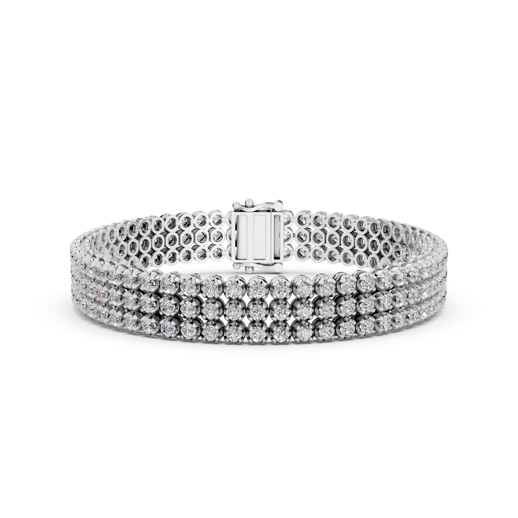 Round Lab Diamond 3 Rows Bracelet in 14K White Gold – front view