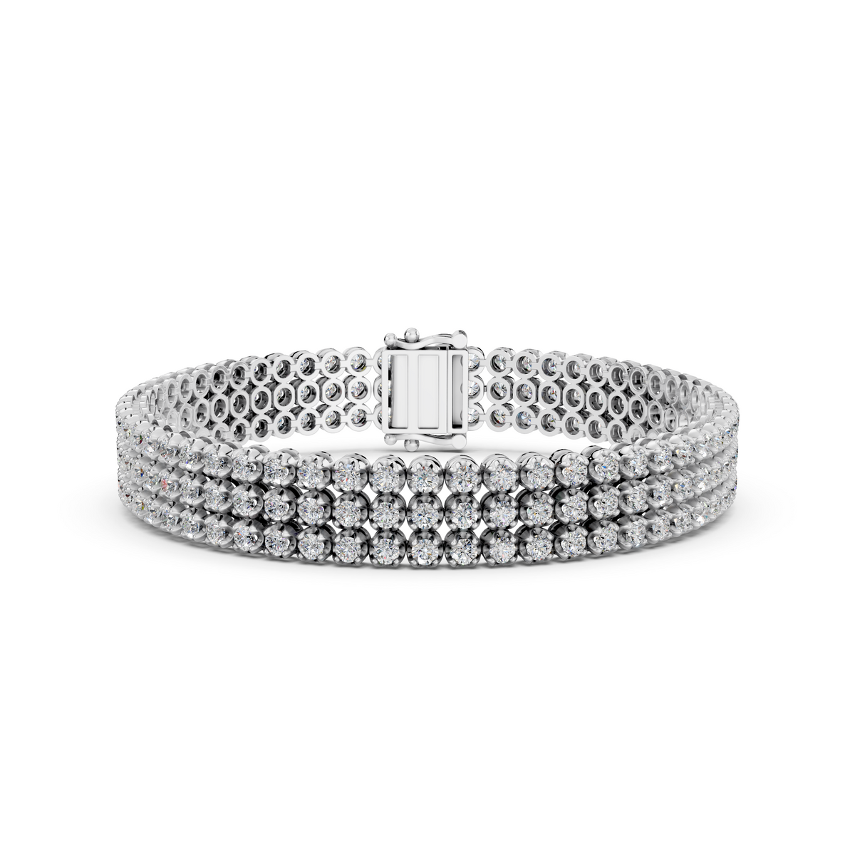 Round Lab Diamond 3 Rows Bracelet in 14K White Gold – front view