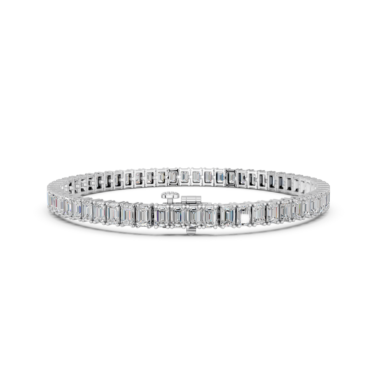 Emerald Cut Lab Diamond N-S Tennis Bracelet in 14K White Gold – back view