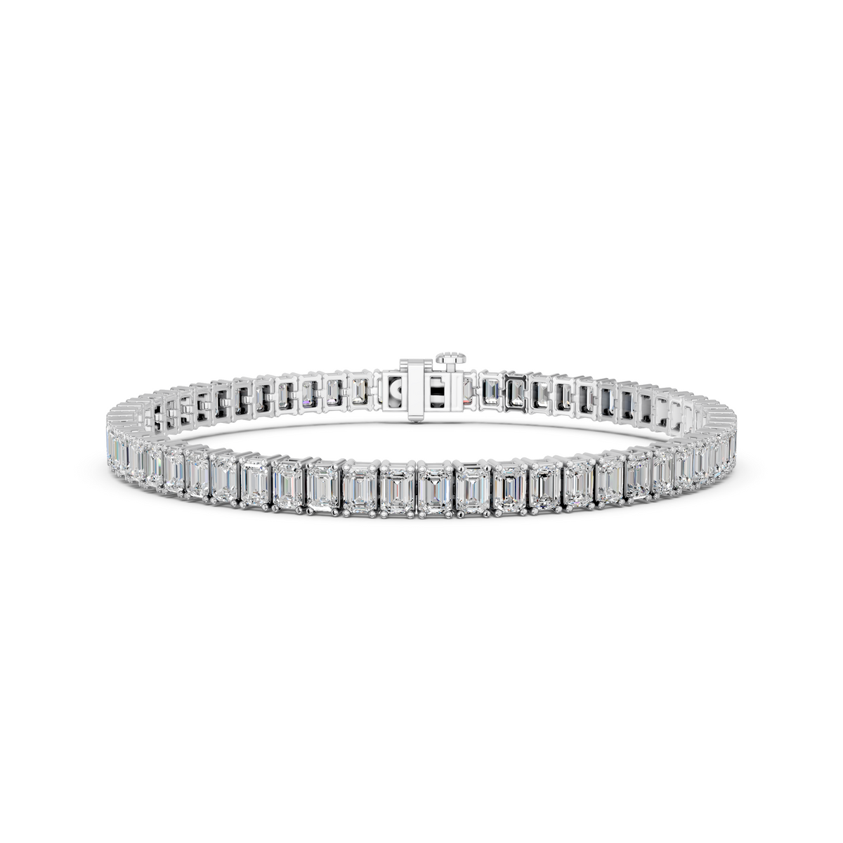 Emerald Cut Lab Diamond N-S Tennis Bracelet in 14K White Gold – front view