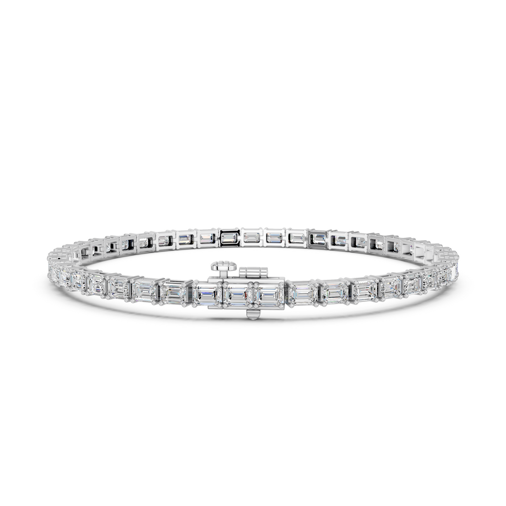 Emerald Cut Lab Diamond E-W Tennis Bracelet in 14K White Gold – back view