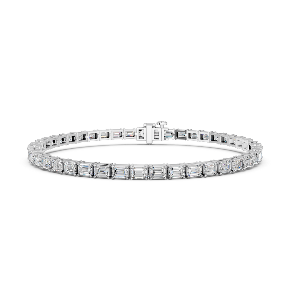 Emerald Cut Lab Diamond E-W Tennis Bracelet in 14K White Gold – front view