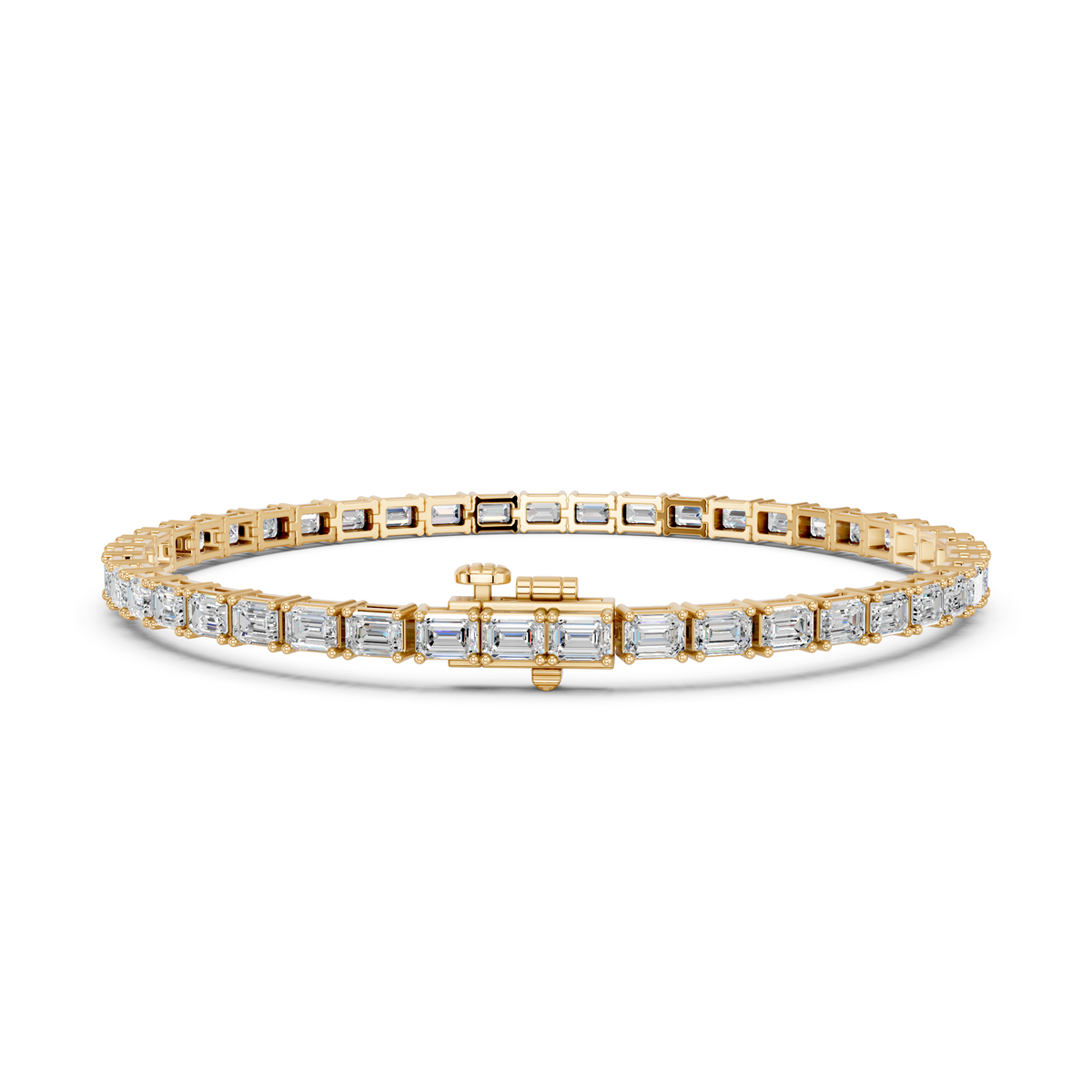 Emerald Cut Lab Diamond E-W Tennis Bracelet in 14K Yellow Gold – back view