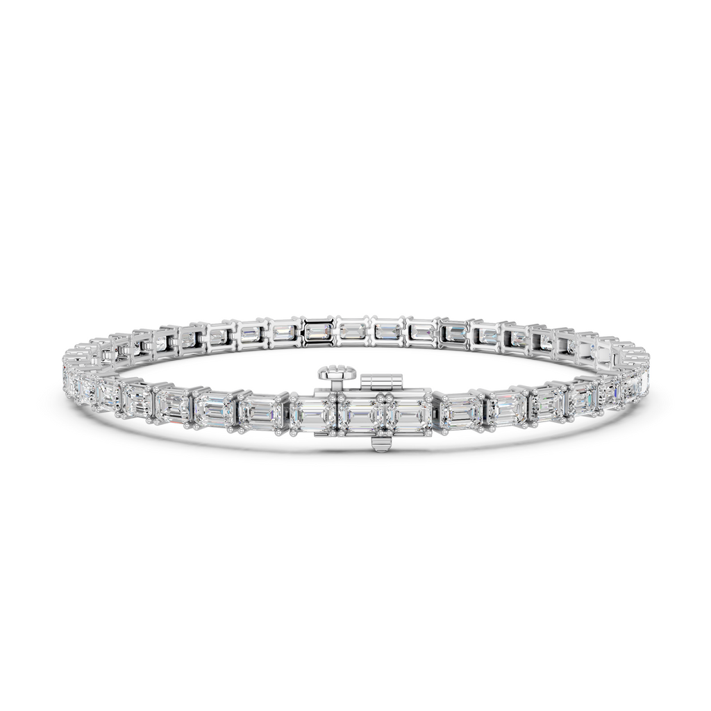Emerald Cut Lab Diamond E-W Tennis Bracelet in 14K White Gold – back view