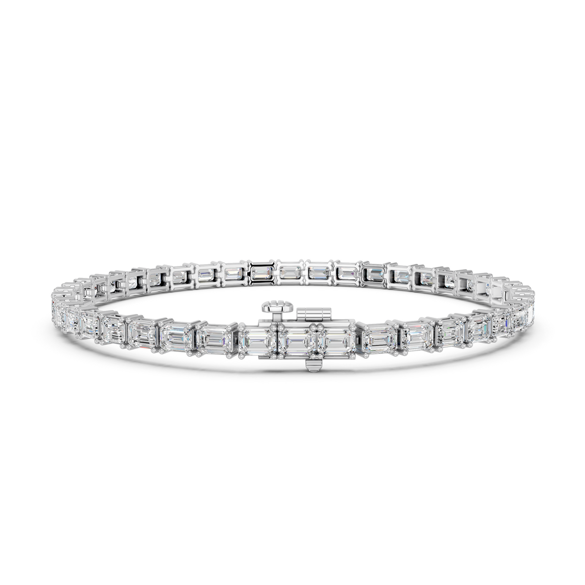 Emerald Cut Lab Diamond E-W Tennis Bracelet in 14K White Gold – back view
