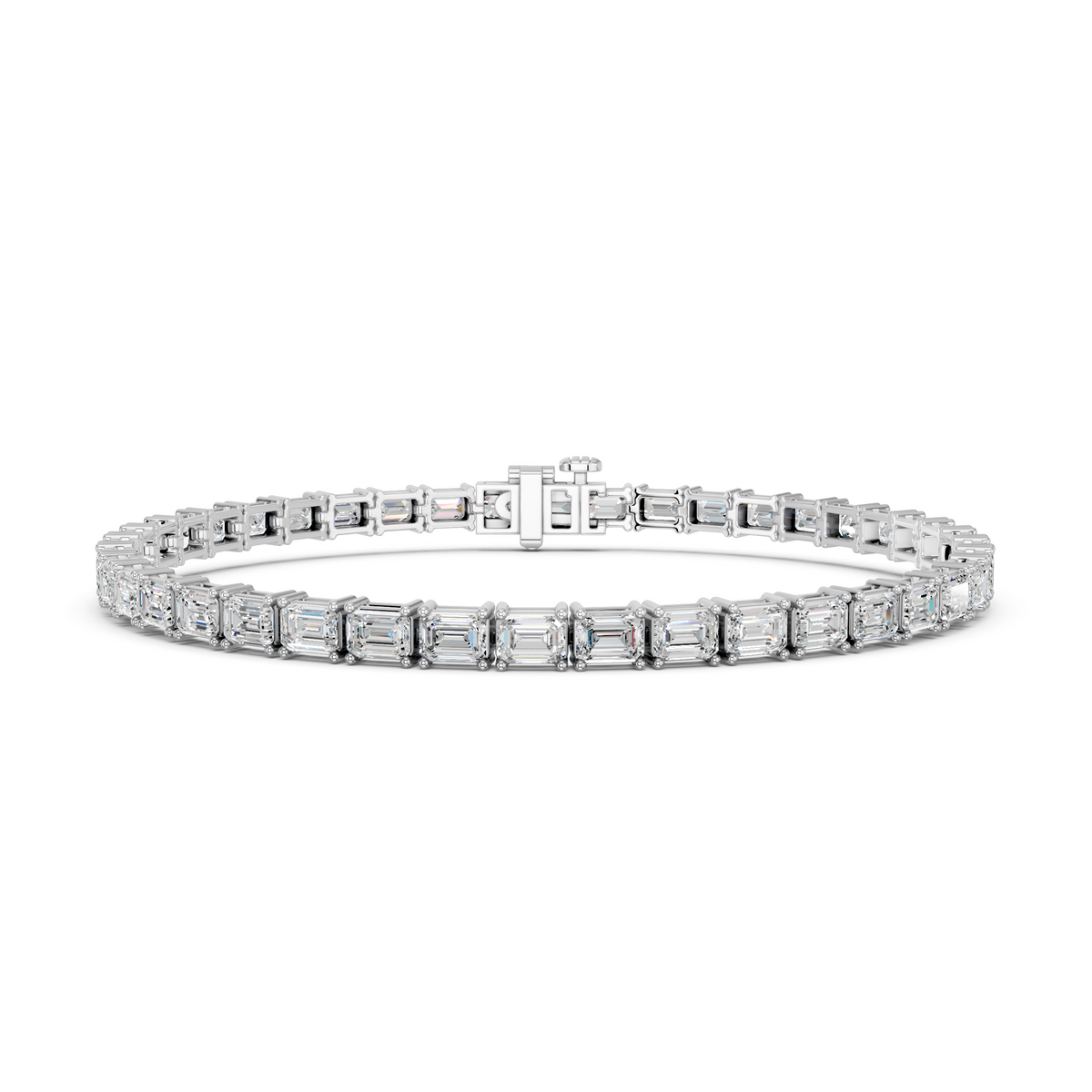 Emerald Cut Lab Diamond E-W Tennis Bracelet in 14K White Gold – front view