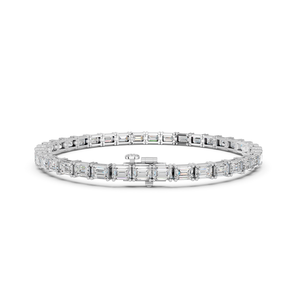 Emerald Cut Lab Diamond E-W Tennis Bracelet in 14K White Gold – back view