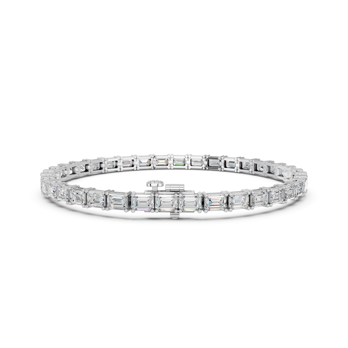 Emerald Cut Lab Diamond E-W Tennis Bracelet in 14K White Gold – back view