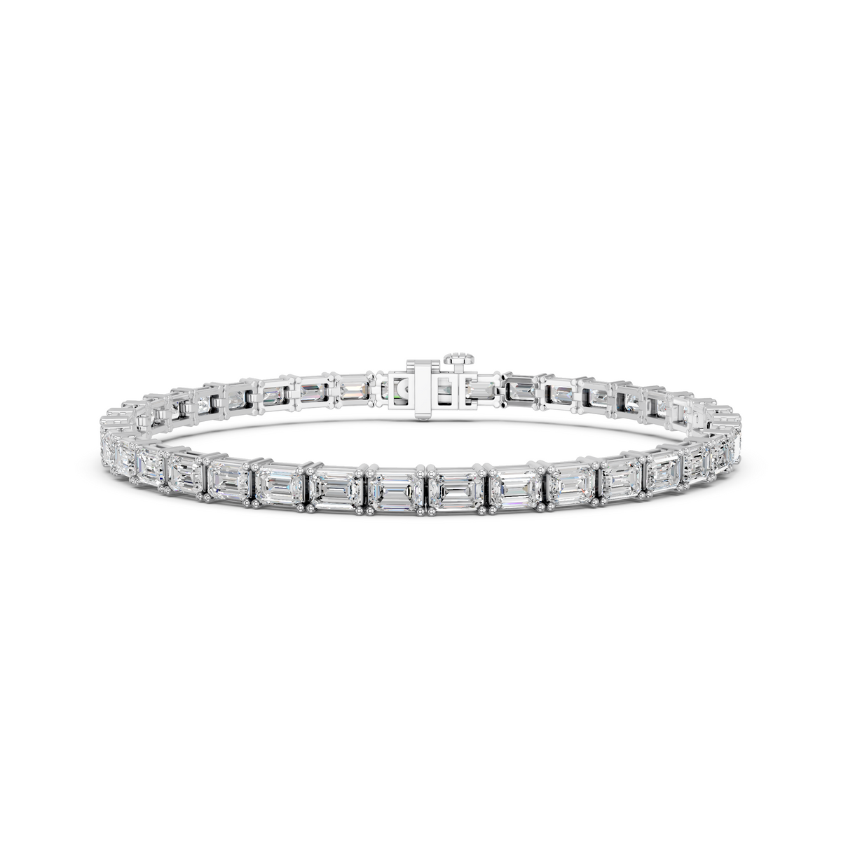 Emerald Cut Lab Diamond E-W Tennis Bracelet in 14K White Gold – front view