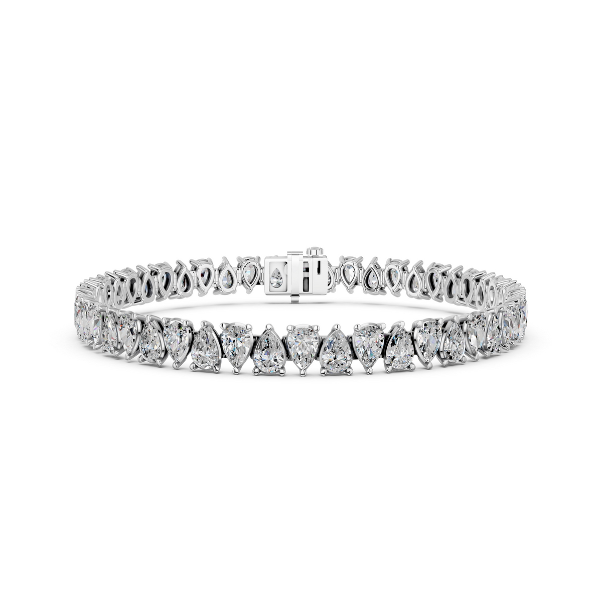 Alternate Pear Shape Lab Diamond N-S Tennis Bracelet in 14K White Gold – front view