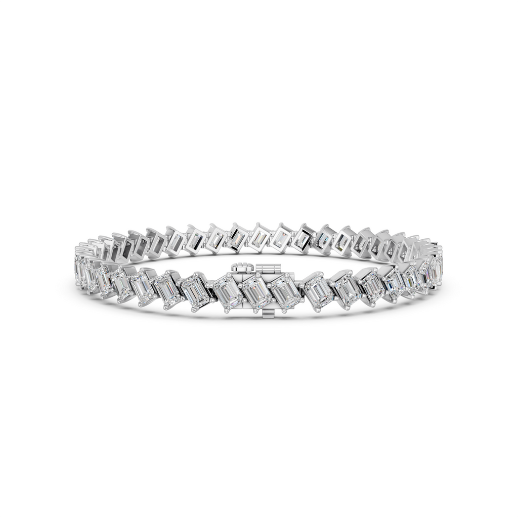 Angled Emerald Cut Lab Diamond Tennis Bracelet in 14K White Gold – back view
