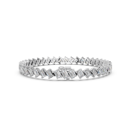 Angled Emerald Cut Lab Diamond Tennis Bracelet in 14K White Gold – back view