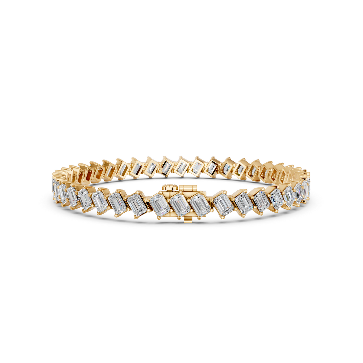Angled Emerald Cut Lab Diamond Tennis Bracelet in 14K Yellow Gold – back view