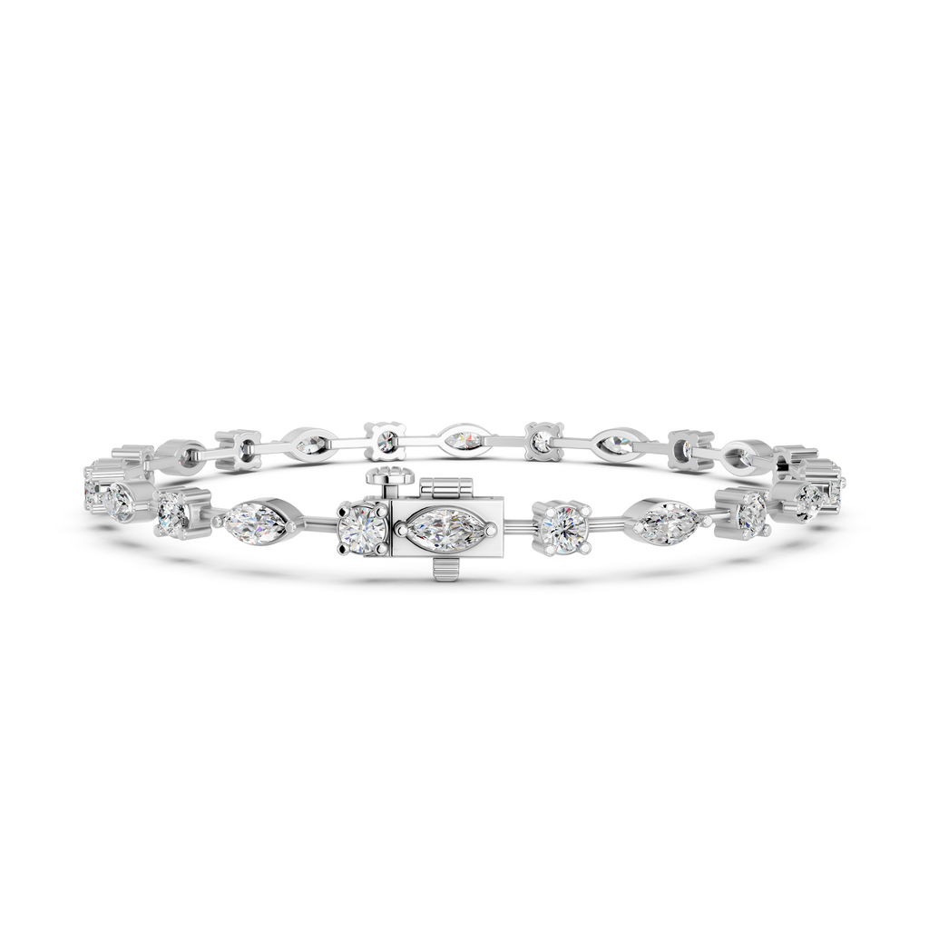 Multi Shape Lab Diamond Stationed Line Bracelet in 14K White Gold – back view