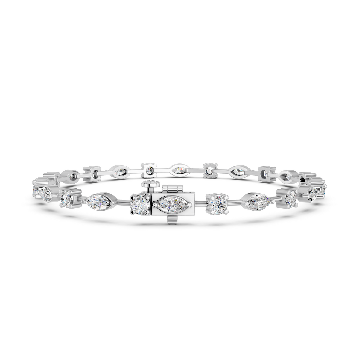 Multi Shape Lab Diamond Stationed Line Bracelet in 14K White Gold – back view