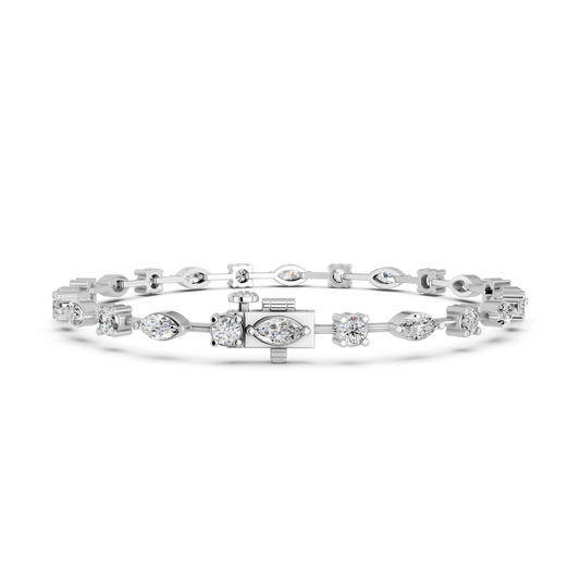 Multi Shape Lab Diamond Stationed Line Bracelet in 14K White Gold – back view