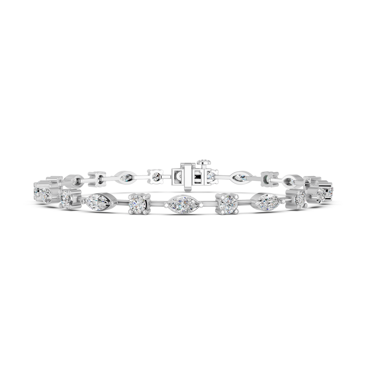 Multi Shape Lab Diamond Stationed Line Bracelet in 14K White Gold – front view