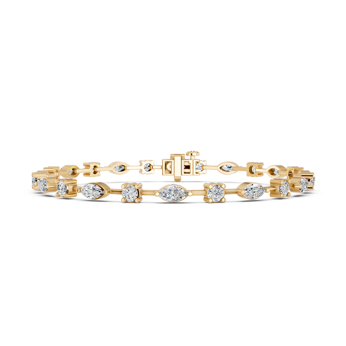 Multi Shape Lab Diamond Stationed Line Bracelet in 14K Yellow Gold – front view