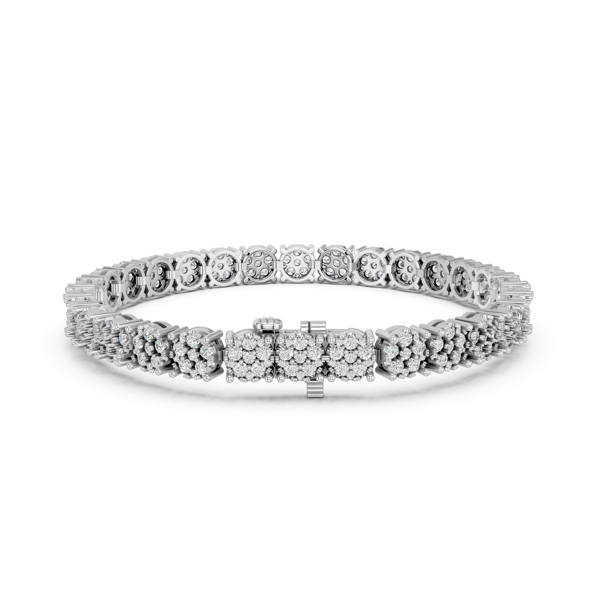 Round Lab Diamond Flower Tennis Bracelet in 14K White Gold – back view