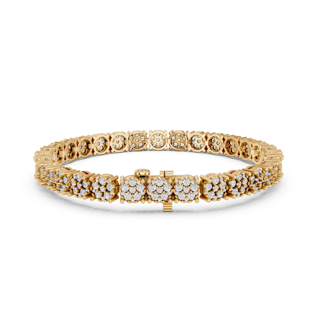 Round Lab Diamond Flower Tennis Bracelet in 14K Yellow Gold – back view