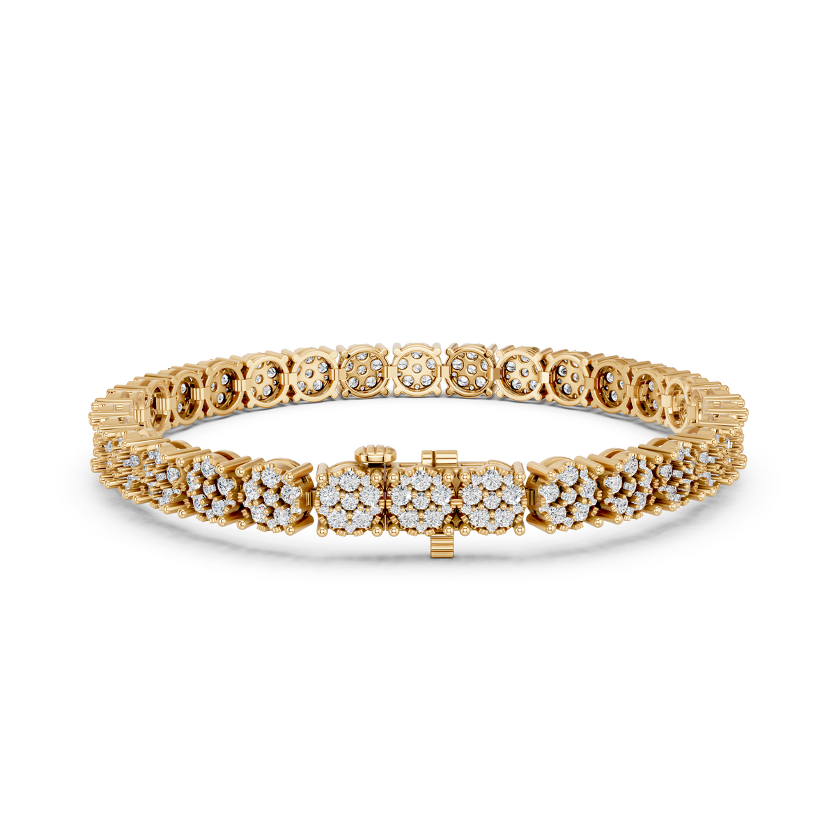 Round Lab Diamond Flower Tennis Bracelet in 14K Yellow Gold – back view