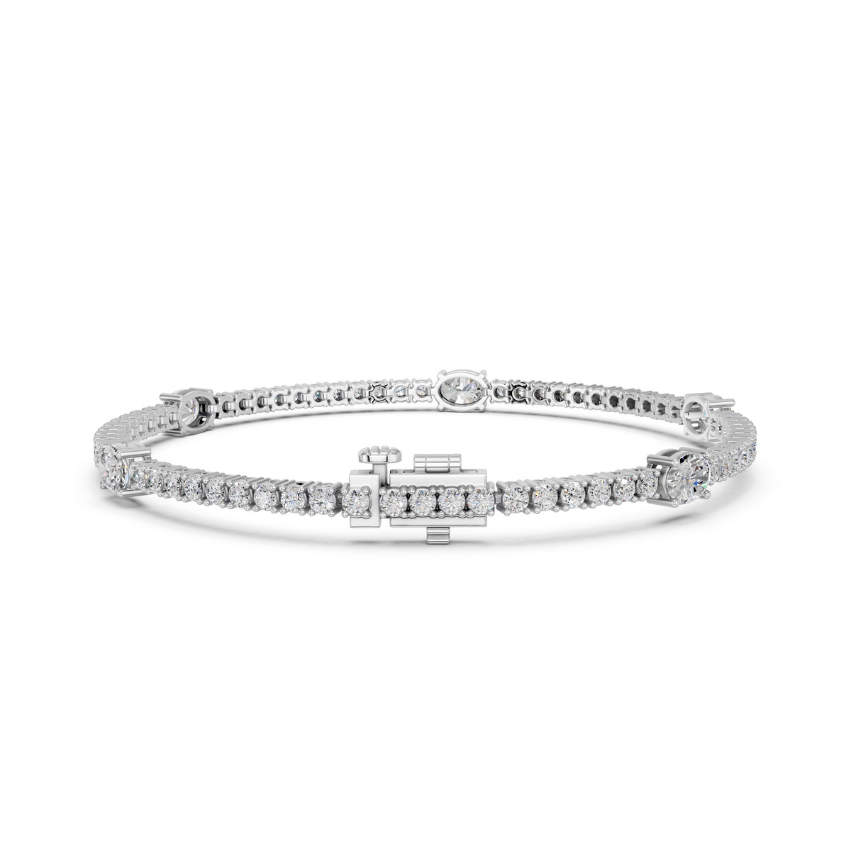 Oval Lab Diamond Stationed Tennis Bracelet in 14K White Gold – back view