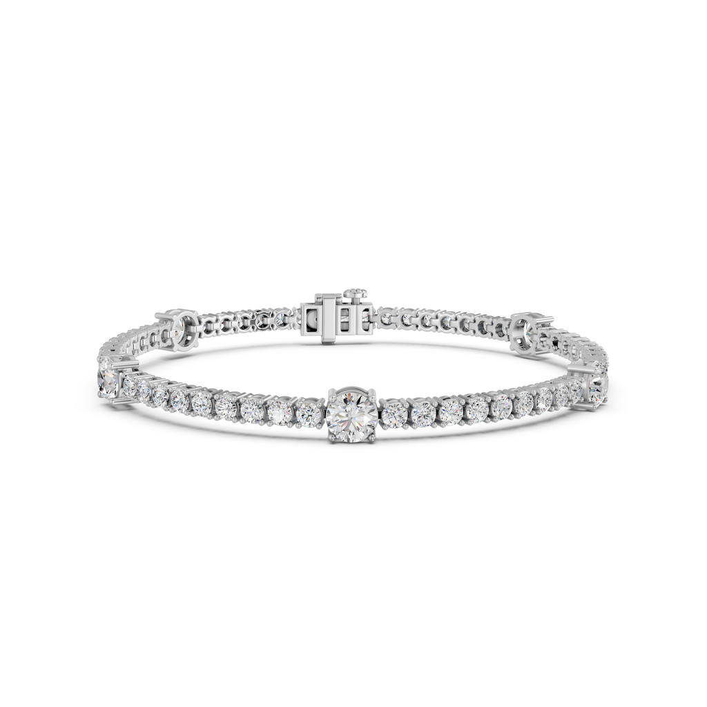 Round Lab Diamond Stationed Tennis Bracelet in 14K White Gold – front view