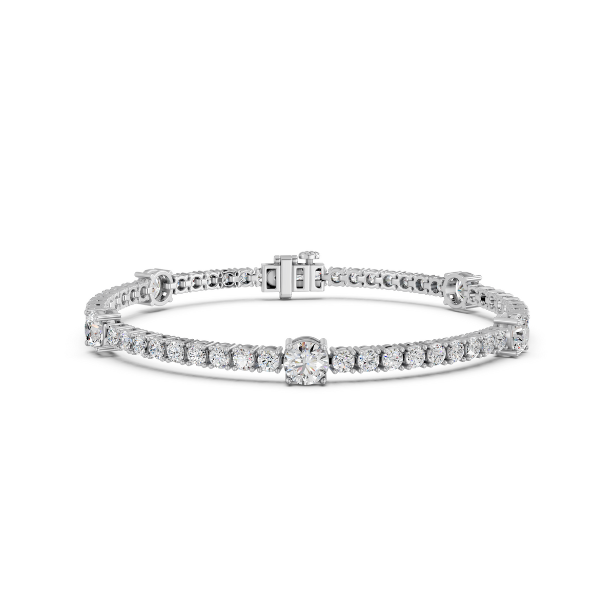 Round Lab Diamond Stationed Tennis Bracelet in 14K White Gold – front view