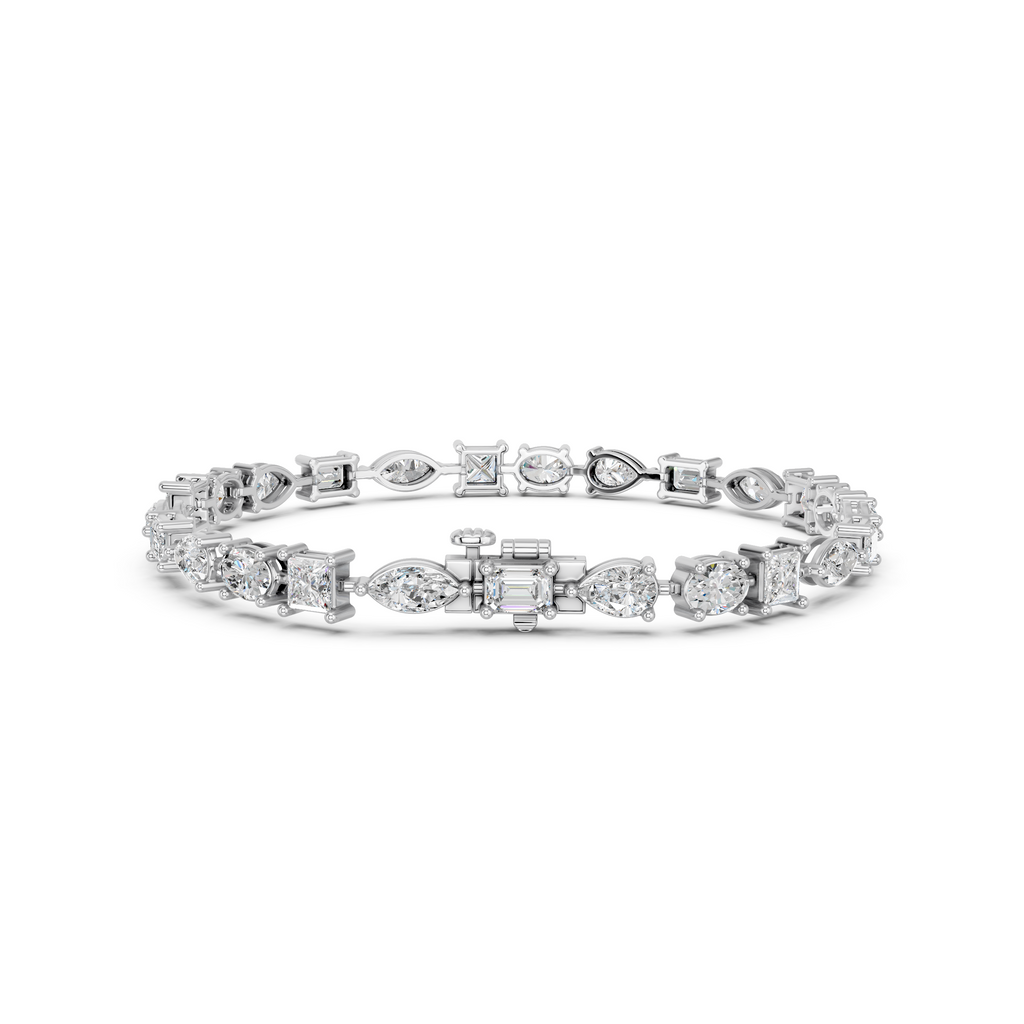 Multi Shape Lab Diamond Line Bracelet in 14K White Gold – back view