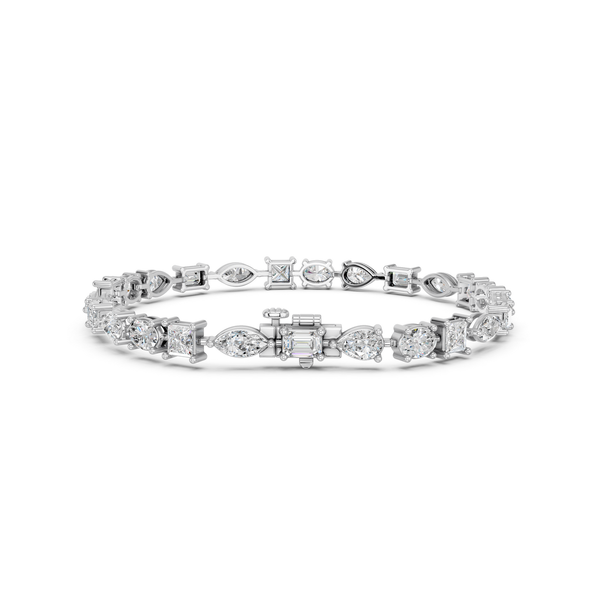 Multi Shape Lab Diamond Line Bracelet in 14K White Gold – back view