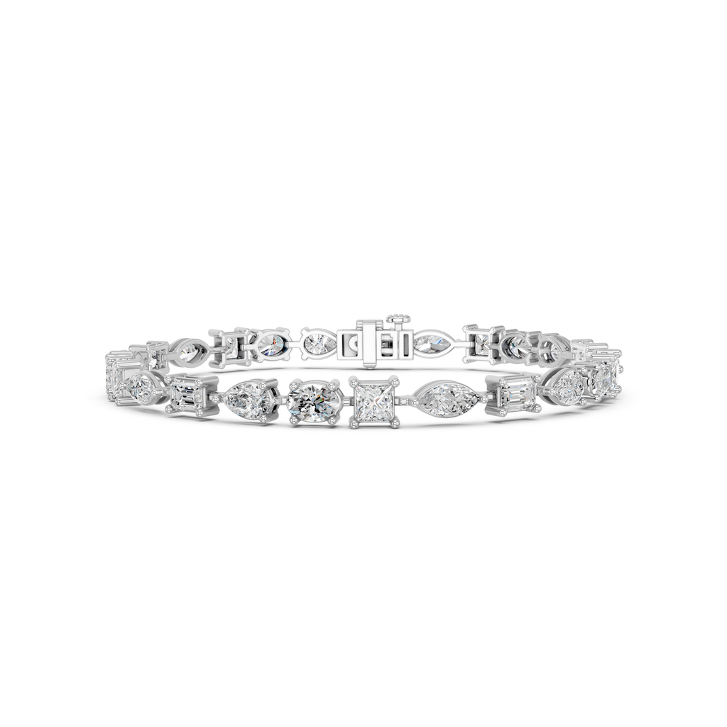 Multi Shape Lab Diamond Line Bracelet in 14K White Gold – front view