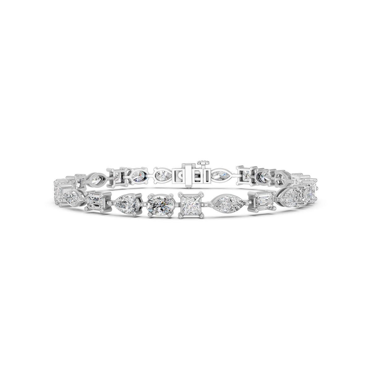 Multi Shape Lab Diamond Line Bracelet in 14K White Gold – front view