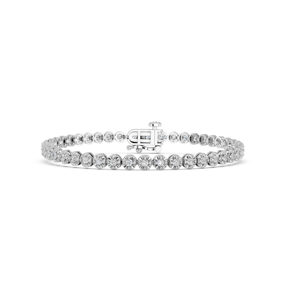 Round Lab Diamond Butter Cup Tennis Bracelet in 14K White Gold – front view
