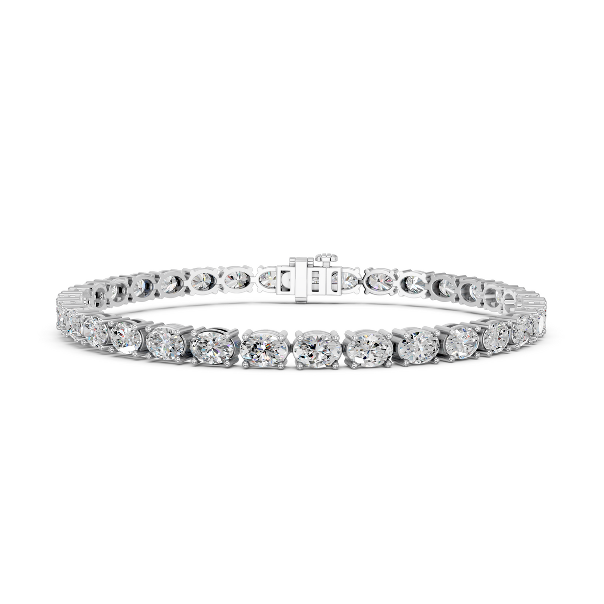 Oval Lab Diamond E-W Tennis Bracelet in 14K White Gold – front view