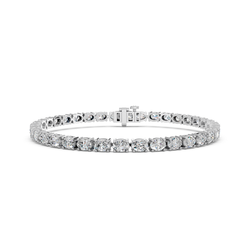Oval Lab Diamond E-W Tennis Bracelet in 14K White Gold – front view