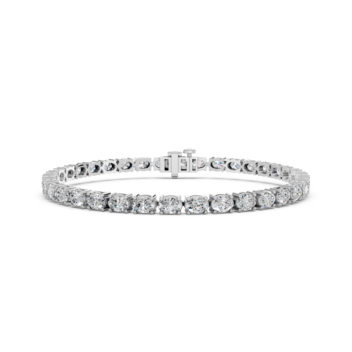 Oval Lab Diamond E-W Tennis Bracelet in 14K White Gold – front view