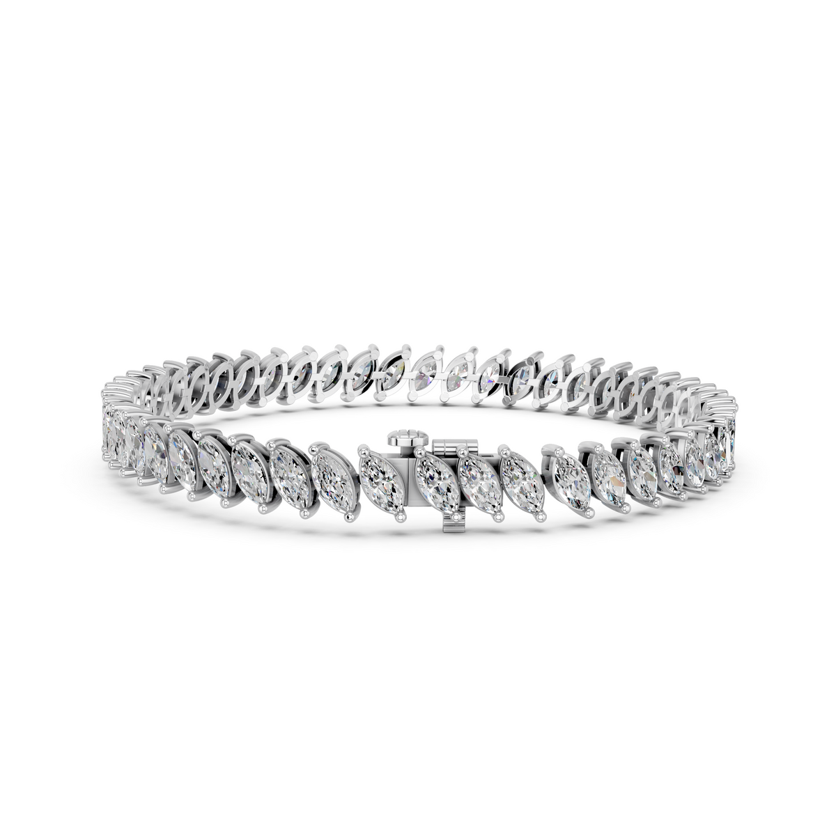 Angled Marquise Lab Diamond Tennis Bracelet in 14K White Gold – back view