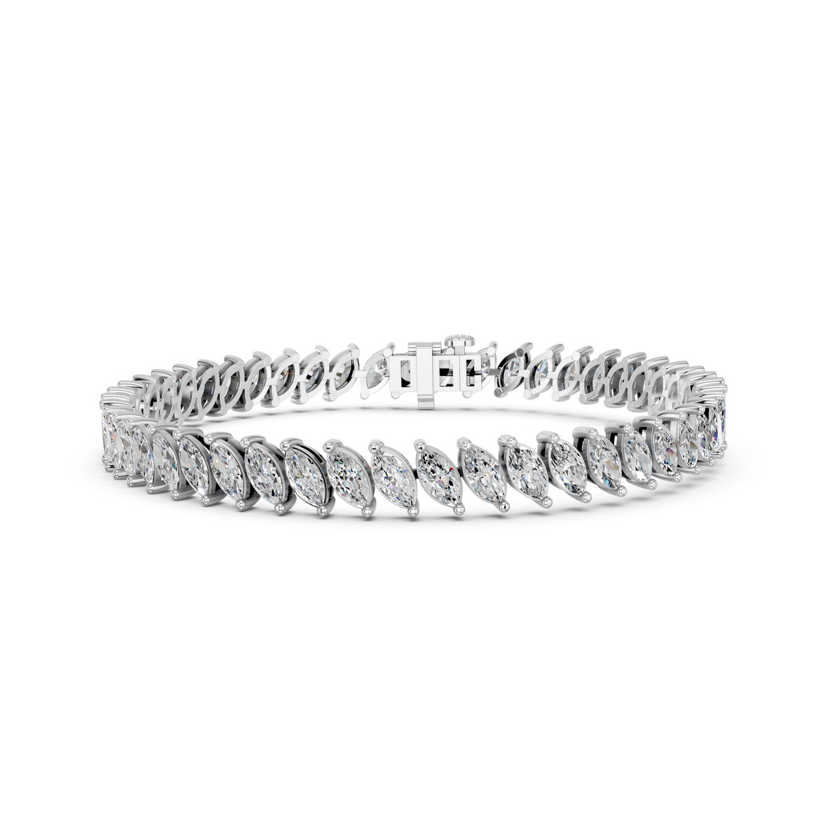 Angled Marquise Lab Diamond Tennis Bracelet in 14K White Gold – front view