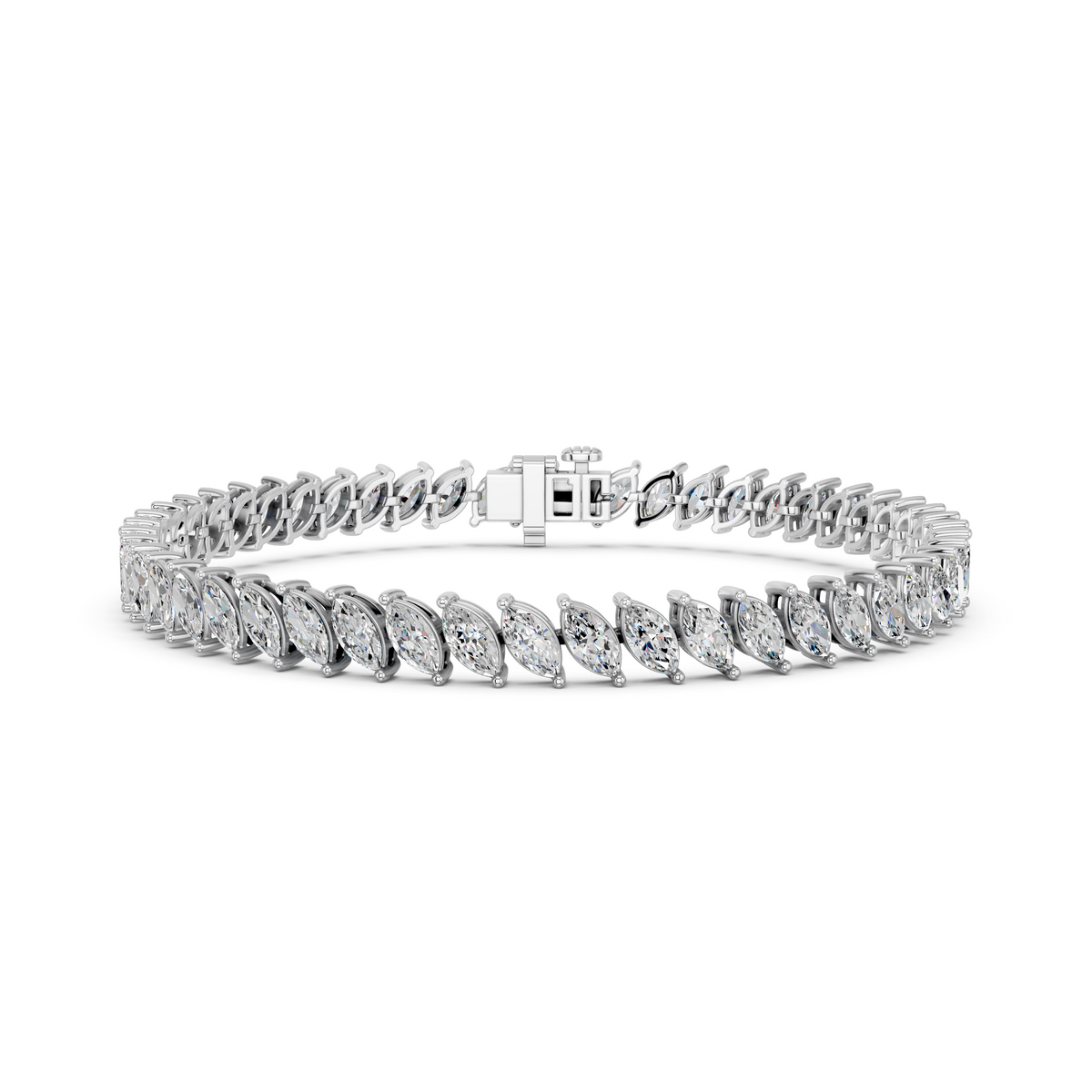 Angled Marquise Lab Diamond Tennis Bracelet in 14K White Gold – front view