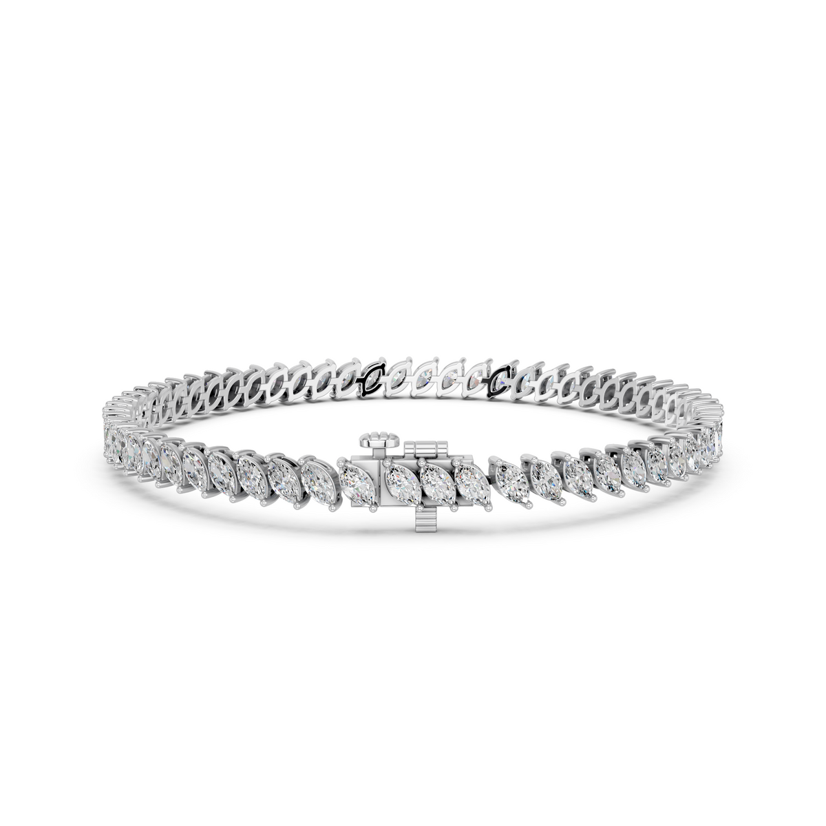 Angled Marquise Lab Diamond Tennis Bracelet in 14K White Gold – back view